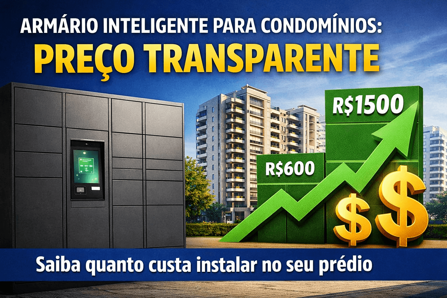 Preço de armário inteligente para condomínio entre R$600 e R$1500 por mês para gestão de encomendas