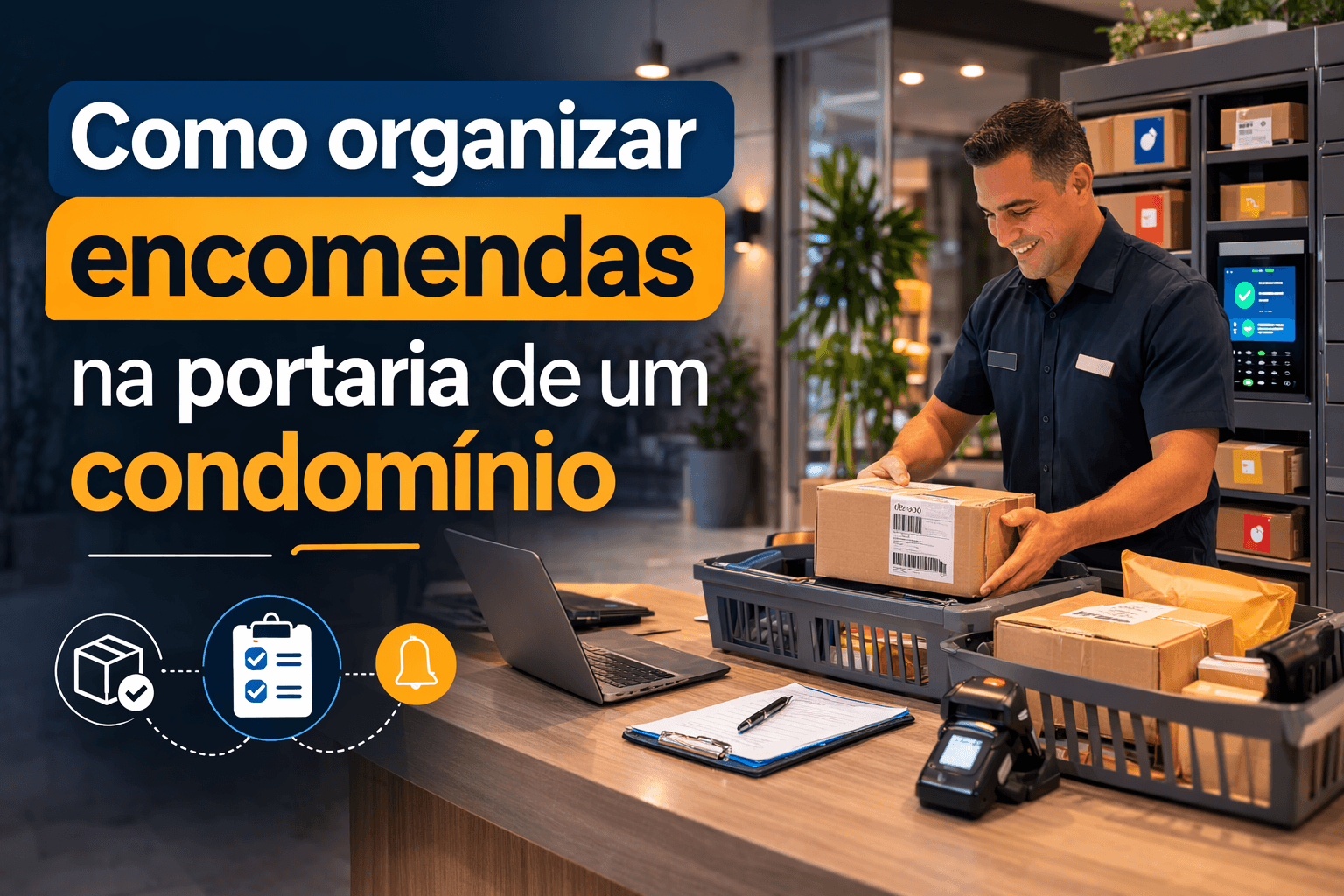 porteiro organizando encomendas na portaria de um condomínio