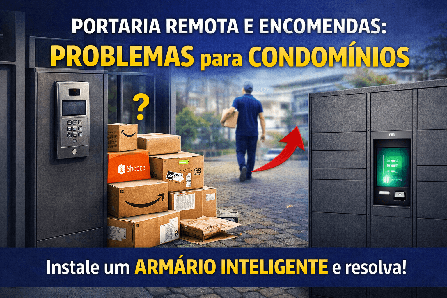 Armário inteligente recebendo encomendas em condomínio com portaria remota